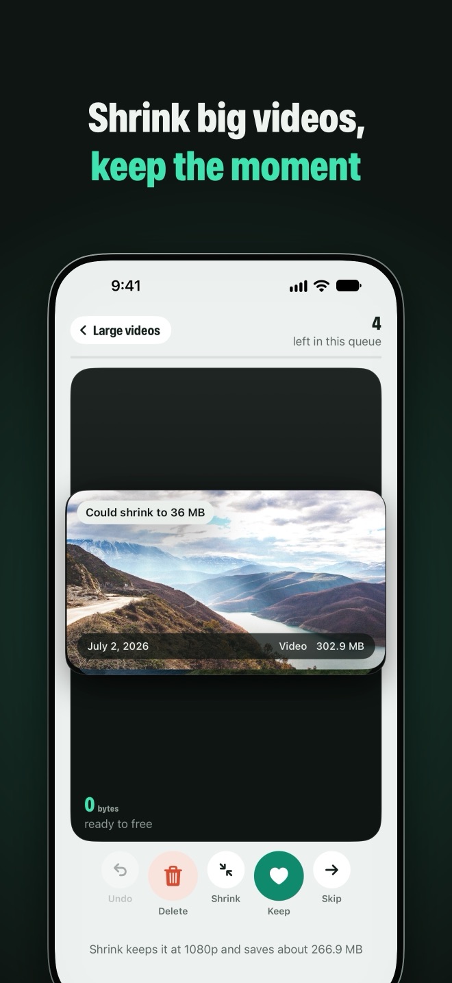 Shrink big videos, keep the moment